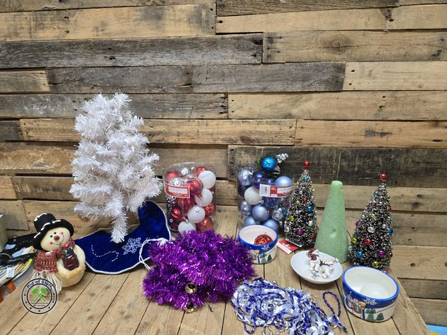 Lot 53-964 - Christmas Decor Lot - Includes: Small Table White Tree, Decorations and more