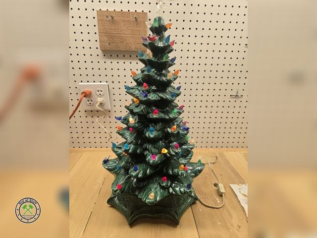 Lot 53-620 - Vintage Ceramic Christmas Tree - 2 Pieces - Works! Measures: 20" Tall