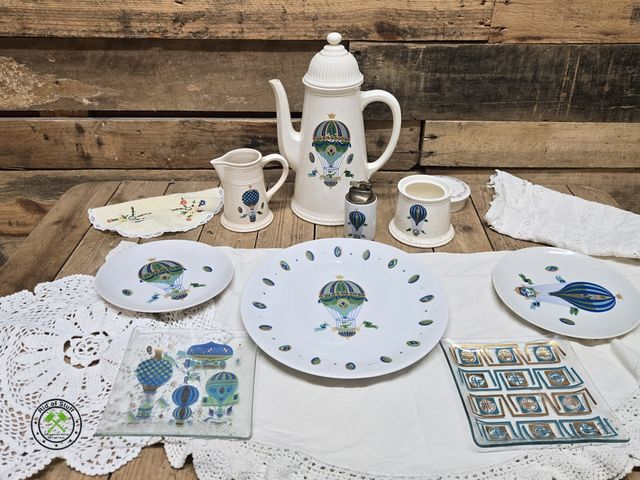 Lot 53-962 - Vintage Collectible Hot Air Balloon Themed Collectible Set, Plates, Teapot and more