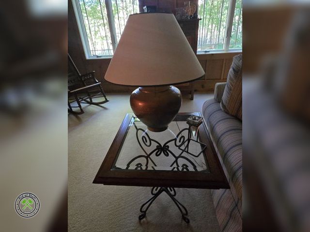 Lot 53-648 - Metal Glass End Table with Lamp