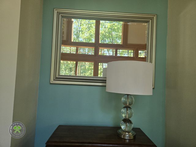 Lot 53-529 - Square Silver Framed Wall Mirror - Measures: 44"x28" with Table Top Lamp