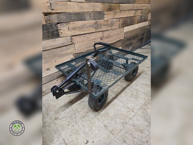 Lot 53-1004 - Green Metal Yard Utility Wagon - Rolls Nicely.