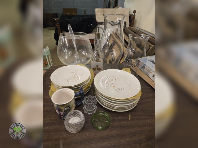 Lot 53-990 - Lot of Collectible Eschenbach Bavaria Germany Fine Dinnerware Plates, Bird Mug, Large Glass Globes a...