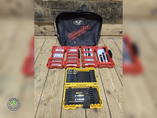 Lot 53-804 - Lot of Drill Bits in hard cases and Milwaukee tool bag (D2B)