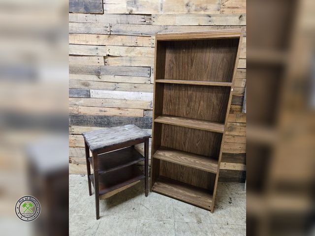 Lot 53-2037 - Wooden Bookshelf and Small 2 Tier Side Table - Measurements in photos.