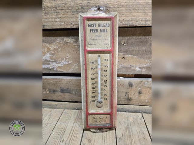 Lot 53-1092 - Vintage East Gilead Feed Mill Metal Thermometer (D)
