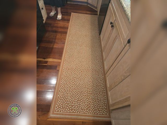 Lot 53-555 - Long Indoor Carpet Runner - Orange/White patterned Rug - Measures:98"x31" - Excellent condition