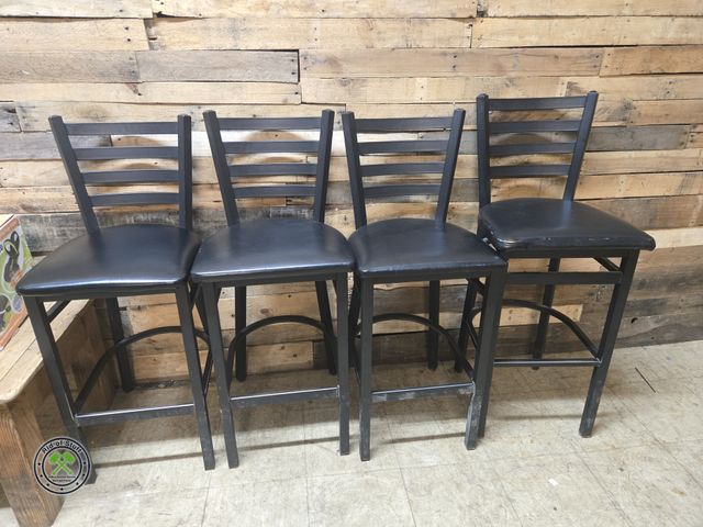 Lot 53-1052 - Restaurant Chairs Lot of (4) Black Metal Padded bar Stools came out of a local bar restaurant - good...
