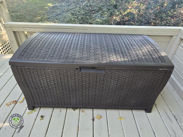 Lot 53-667 - Large Plastic Outdoor Storage Bin - Great for furniture cushions - Pool accessories and more! Measur...