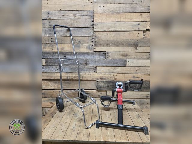 Lot 53-1002 - Fold Up 2 Wheel Cart and Stationary Bicycle Pedal Exercise Tool