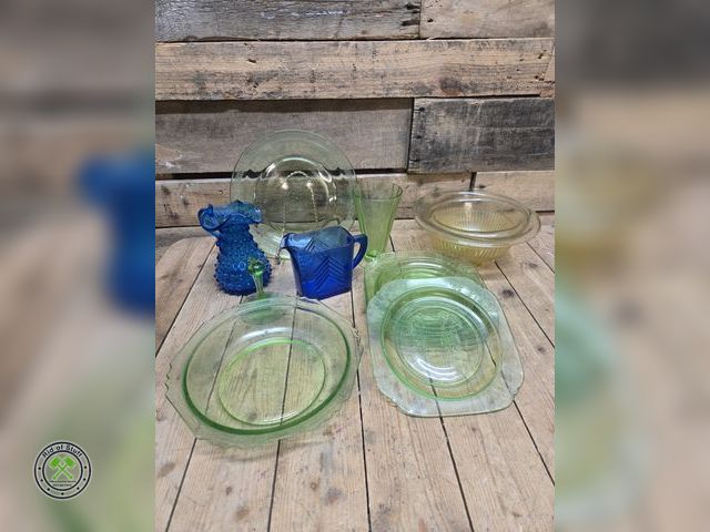 Lot 53-986 - Lot of Vintage Collectible Glass - Blue Hobnail and Green Depression Glass (C16B)