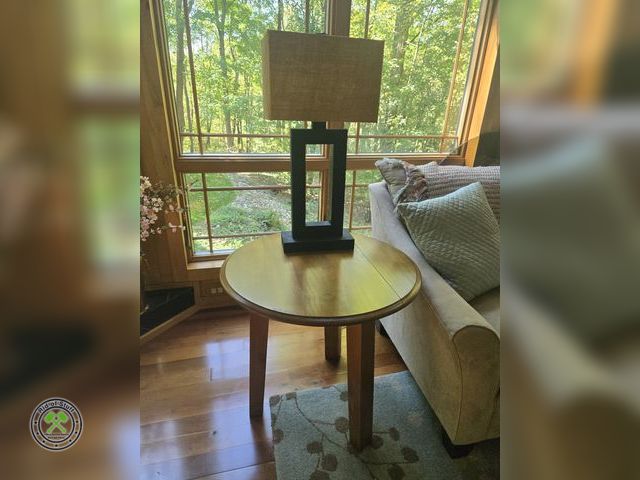 Lot 53-520 - Round Wooden Side Table with Lamp - Table Measures: 28"x28"x27"