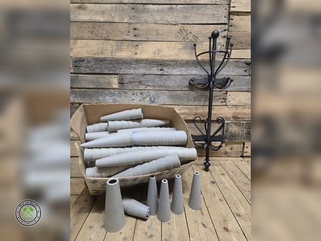 Lot 53-1055 - Black Wall Mountable Rack, and large box full of seed cones (D)