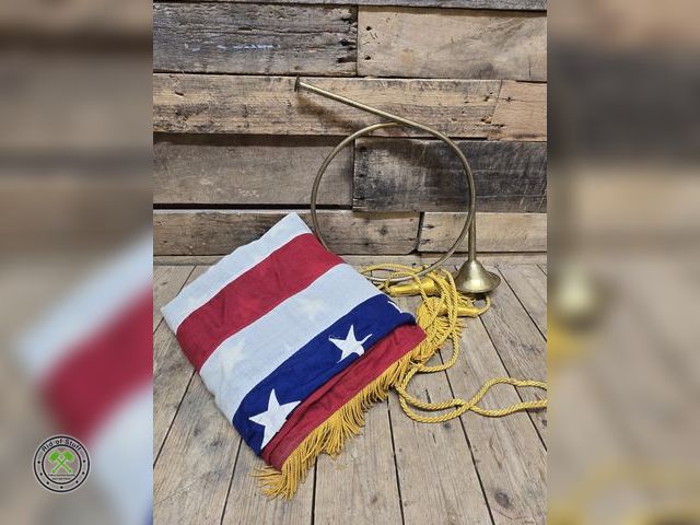 Lot 53-1033 - Vintage American Flag - Measures: 49"x72" with Metal Decorative Horn