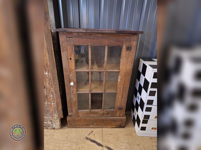 Lot 53-803 - Antique Wooden Cabinet with Glass Pane Door - Cool piece as is, but can use a little TLC - Measures:...