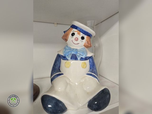 Lot 53-567 - Raggedy Andy Cookie Jar - 2 pieces - No chips or cracks - Measures: 10"