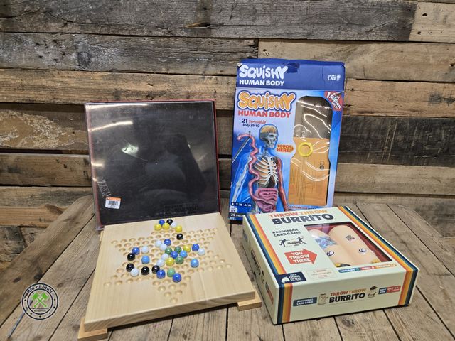 Lot 53-1045 - Game Learning Lot - Includes: Chinese Checkers, Squishy Human Body, Throw Throw Burrito Game