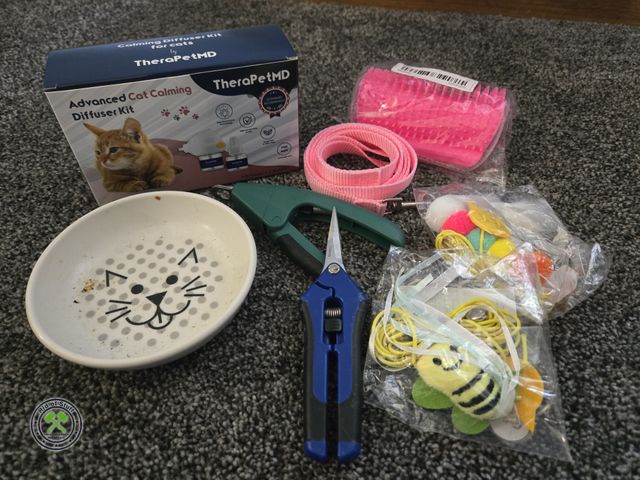 Lot 53-550 - Kitty Cat Lot - Leash, New Toys, Dish Clippers and more