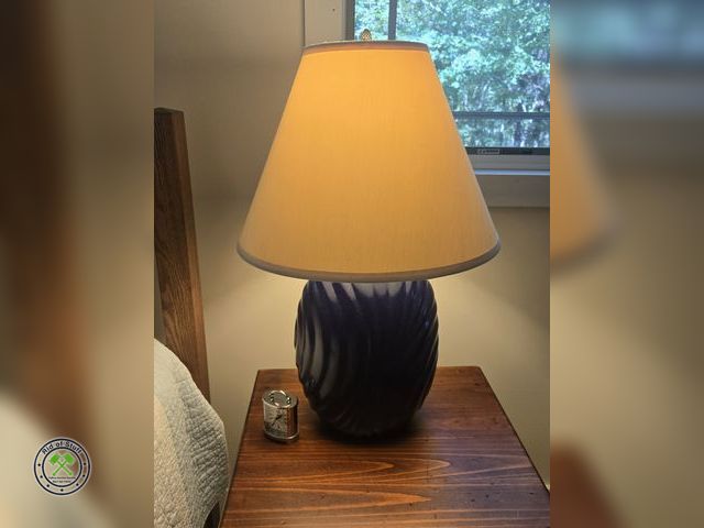 Lot 53-504 - Pair of Nightstand Lamps - Lamps are Blue and Small Clocks
