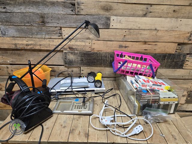 Lot 53-836 - Electronics Lot - Includes: DVD Player, Desk Lamp, Blank Cassettes, Flashlights and more (D1B)