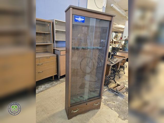 Lot 53-503 - Vintage wooden gun cabinet with glass sliding doors