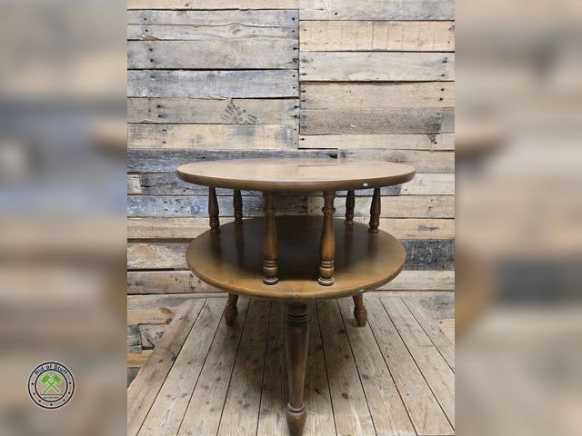 Lot 53-1028 - Vintage Wooden MCM 2 Tier Side Table - Measures: 24"x23"