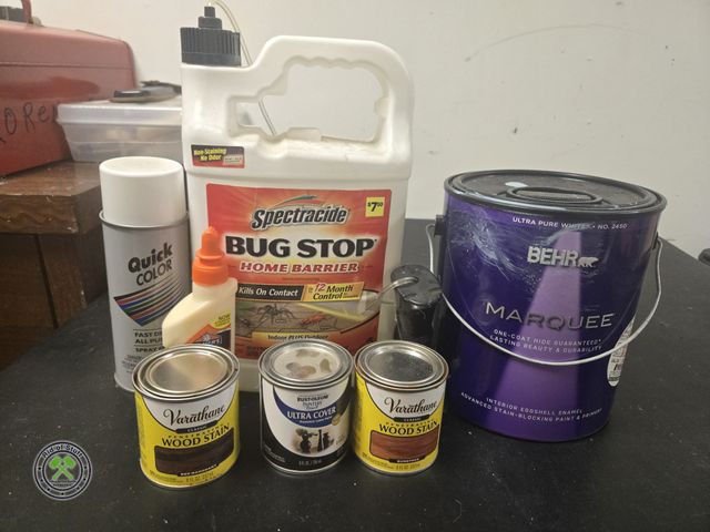 Lot 53-649 - Lot of Cans of Paint, Stains, Bug Stop and more (BSMT)