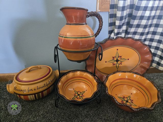Lot 53-541 - Stoneware Collection with Metal Wire Decorative Basket for Display