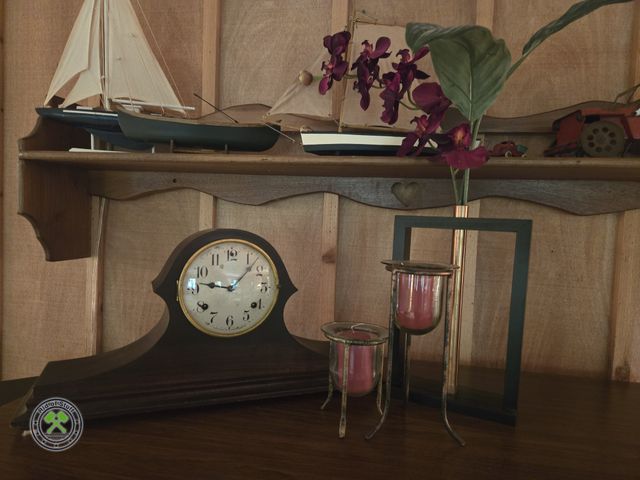 Lot 53-611 - Vintage Waterbury Mantel Clock, Candle and Vase