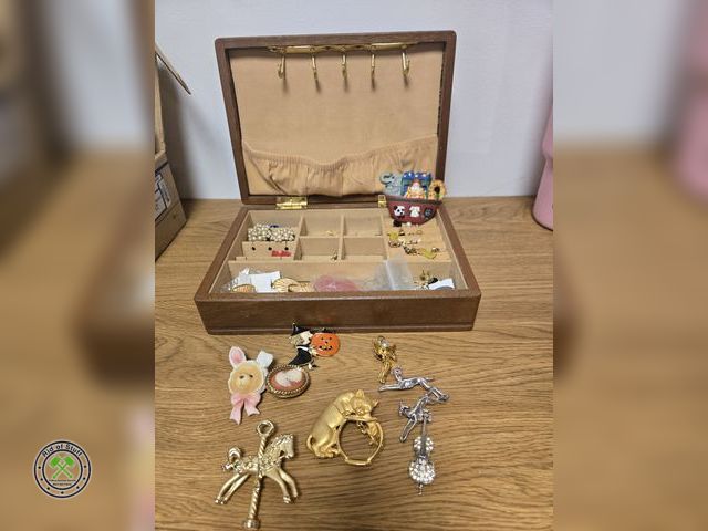 Lot 53-695 - Assorted Jewelry Mirrored Wooden Jewelry Box filled with misc jewelry (BSMT)