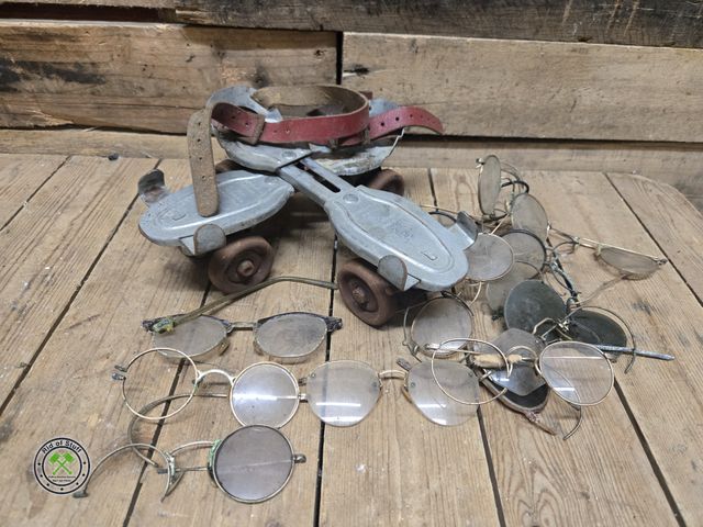 Lot 53-944 - Vintage Metal Skates and several Vintage Eye Glasses Frames (B5)
