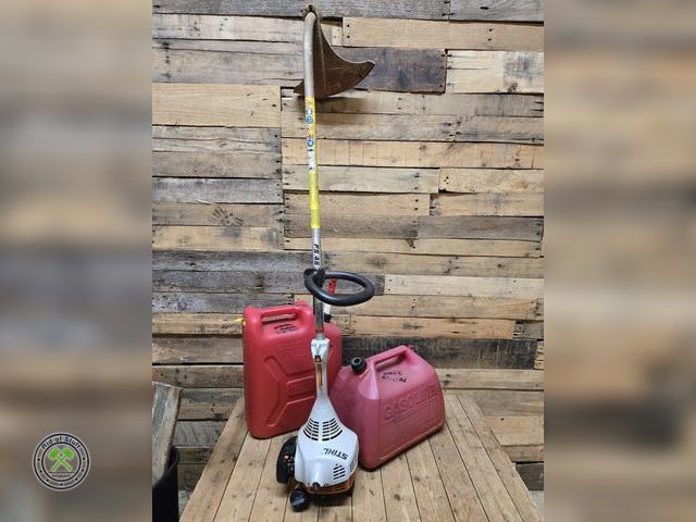 Lot 53-818 - Stihl Gas Powered Weed Whip and Plastic Gas Cans - Weed Whip - ready for new quick release spool