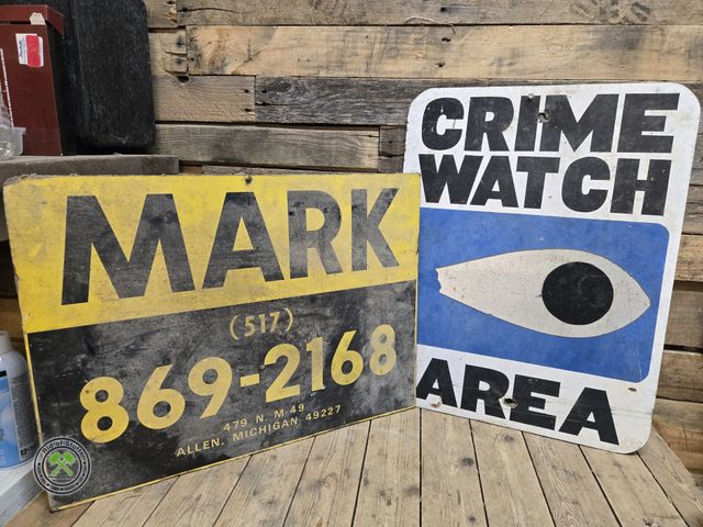 Lot 53-1091 - Wooden Crime Watch Sign - Measures: 18"x24" and Wooden Mark Sign - Measures: 18"x24"