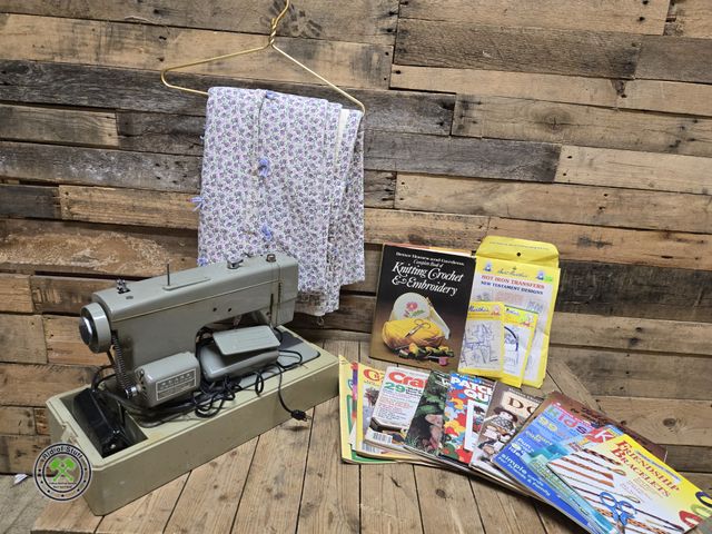 Lot 53-1024 - Vintage Sears Kenmore Electric Travel Sewing Machine - Works! With Quilt Iron on Transfers and Craft...