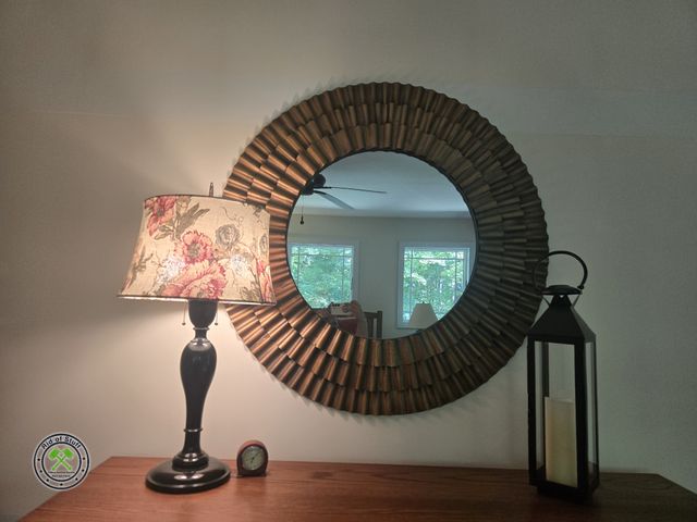 Lot 53-509 - Large 40" Wall Mirror, Table Lamp, Clock and Candle Lantern