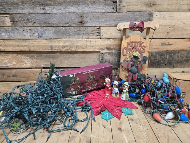 Lot 53-968 - Holiday Train Set Decor, Misc Christmas Lights and Placemats