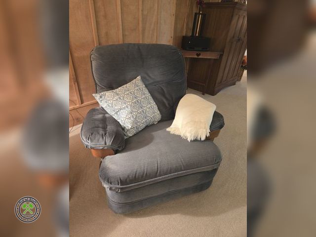Lot 53-609 - Blue Recliner with Pillows - Excellent condition - Clean - Buyer must bring help to load.