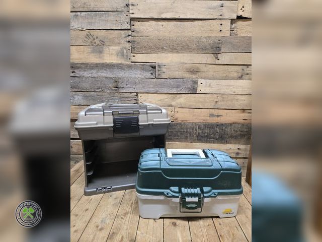 Lot 53-815 - Plano Tackle Box fille with misc hooks, tackle and bait with Larger Fishing Tray Tackle Box (D2T)