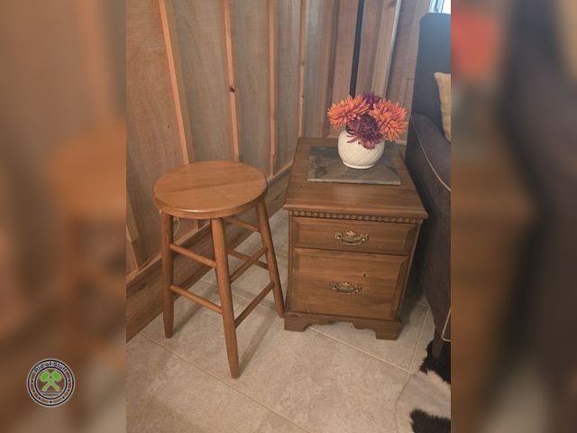 Lot 53-593 - Wooden Round Stool - Measures: 13"x24" With Wooden Side Table, 2 Drawer Nightstand