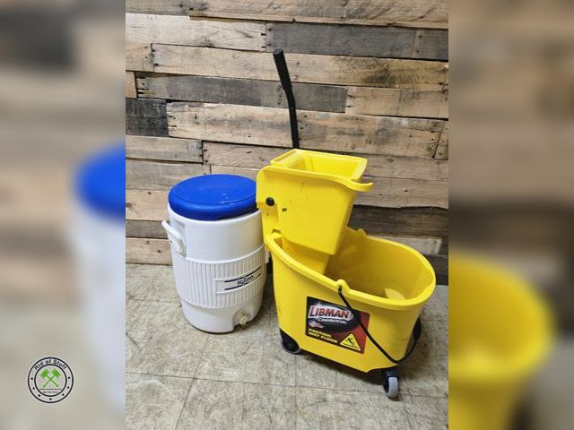 Lot 53-982 - 5 Gallon Igloo Beverage Cooler/Dispenser with Commercial Grade Lipman Mop Bucket