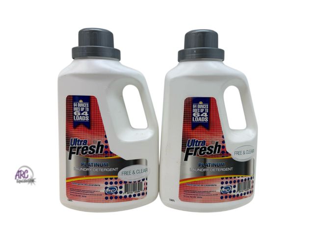 Lot 56-644651 - New Lot of 2 Ultra Fresh Platinum Free &amp; Clear Laundry Detergent. Up to 64 loads per bottle
