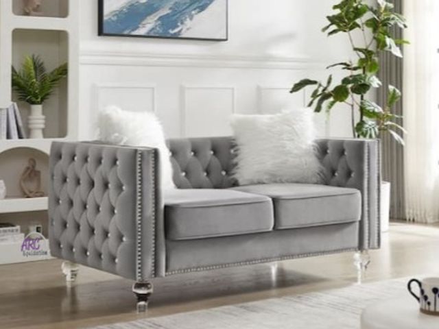Lot 56-789765 - New in box. Retail $640 Mid-Century 59.8 in. Track Arm Velvet Rectangle Adjustable Headrests Sofa in...