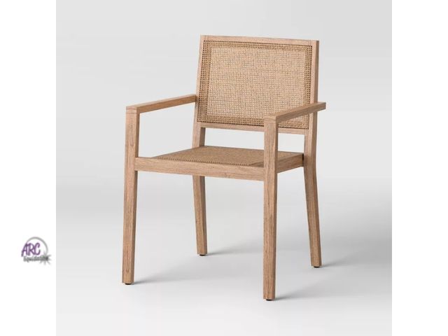 Lot 56-782311 - New Wood Caning Stackable Patio Chair Brown