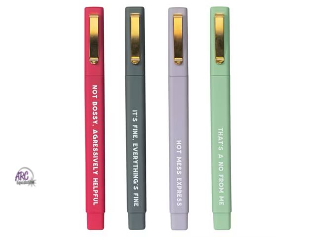 Lot 56-194340 - New Lot of 7 Penbrook 4 Pack Black Ink Ball Point Sarcastic Saying Pens