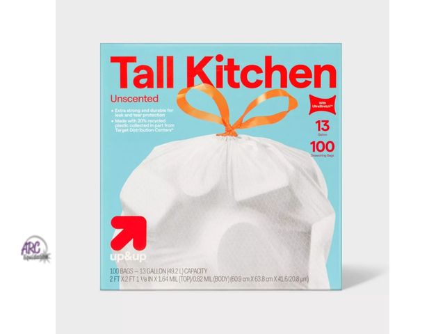 Lot 56-856912 - NEW-UltraStretch Tall Kitchen Drawstring Trash Bags - Unscented - 13 Gallon - up&amp;up™- 100 BAGS