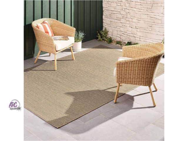 Lot 56-749550 - New 6'x9' Micro Dash Rectangular Woven Outdoor Area Rug Tan - Room Essentials