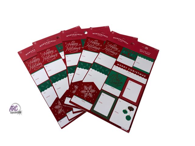 Lot 56-624230 - Lot of 5 Wondershop peel &amp; stick gift tag 50 count packs. Total of 250 tags.