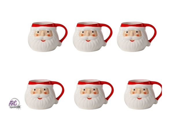 Lot 56-719730 - New lot of 6. 17oz Christmas Stoneware Figural Santa Face Mug From Wondershop