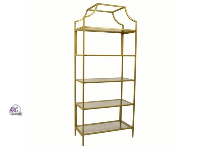 Lot 56-789113 - New and assembled. Slight damage on on top. Carolina Classics Palmer Glass 5 Tier Glass Shelf Bookca...