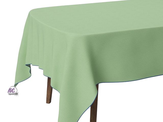 Lot 56-639433 - Room Essentials Retangular tablecloth, green with blue trim. 100% cotton 60x104